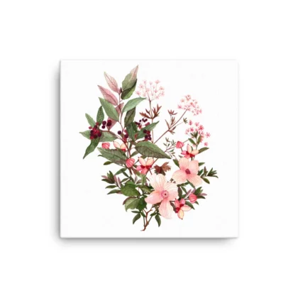 Red Berries Pink Wildflowers Canvas Print Wall Art