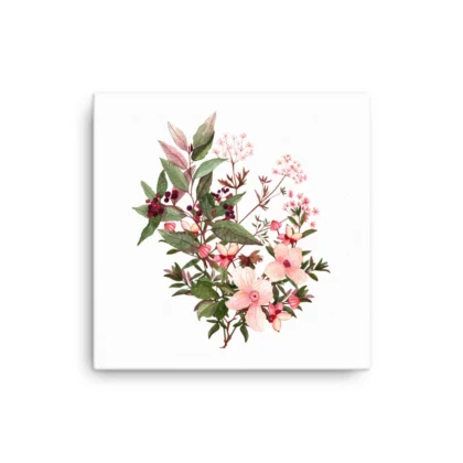 Red Berries Pink Wildflowers Canvas Print Wall Art