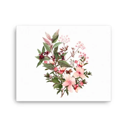 Red Berries Pink Wildflowers Canvas Print Wall Art