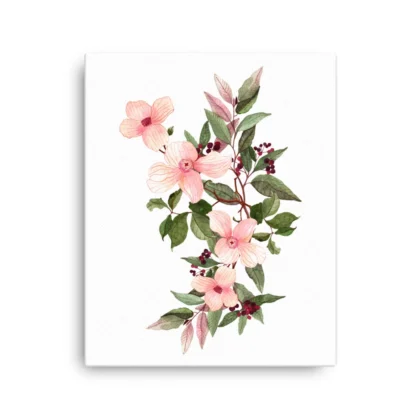 Pink Morning Red Berries Canvas Print Wall Art