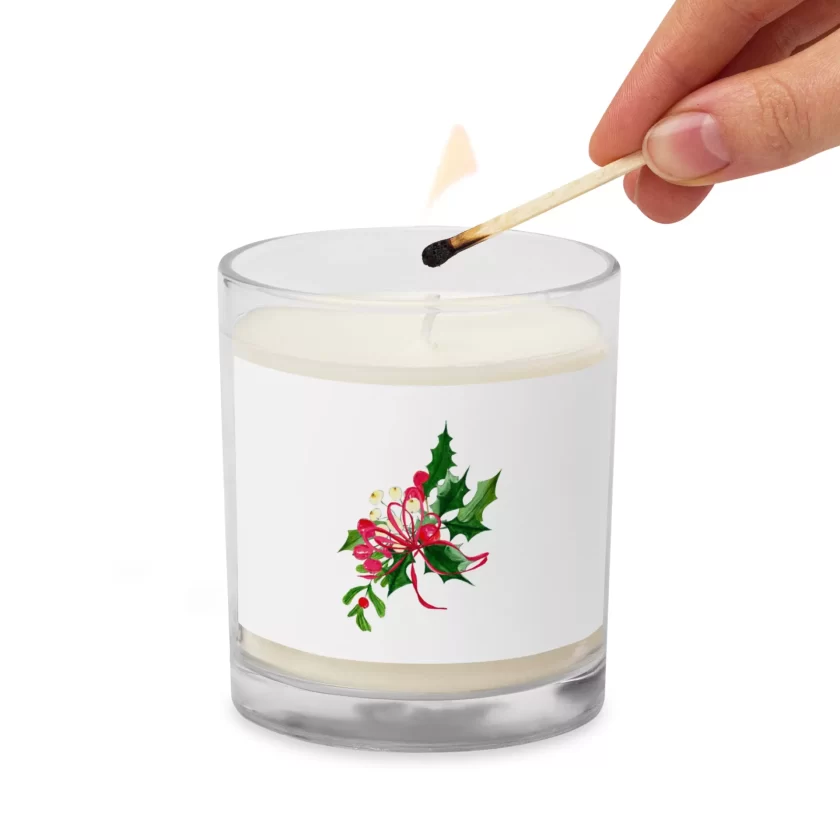 Red Ornament Soy Wax Candle in Glass Jar - Image 2