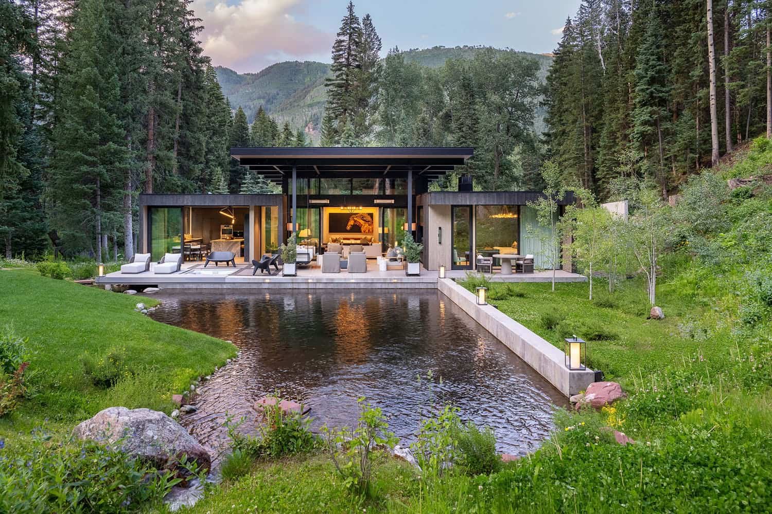 modern zen house exterior with a landscape view